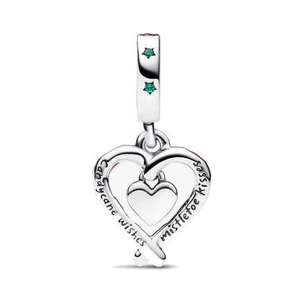Double Candy Cane Heart Christmas Dangle Charm