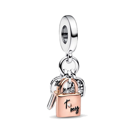 Two-tone Key, Padlock & Heart Triple Dangle Charm
