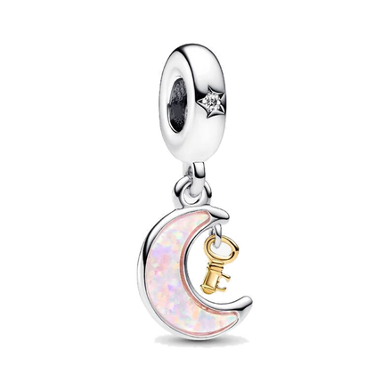Two-tone Key & Moon Dangle Charm