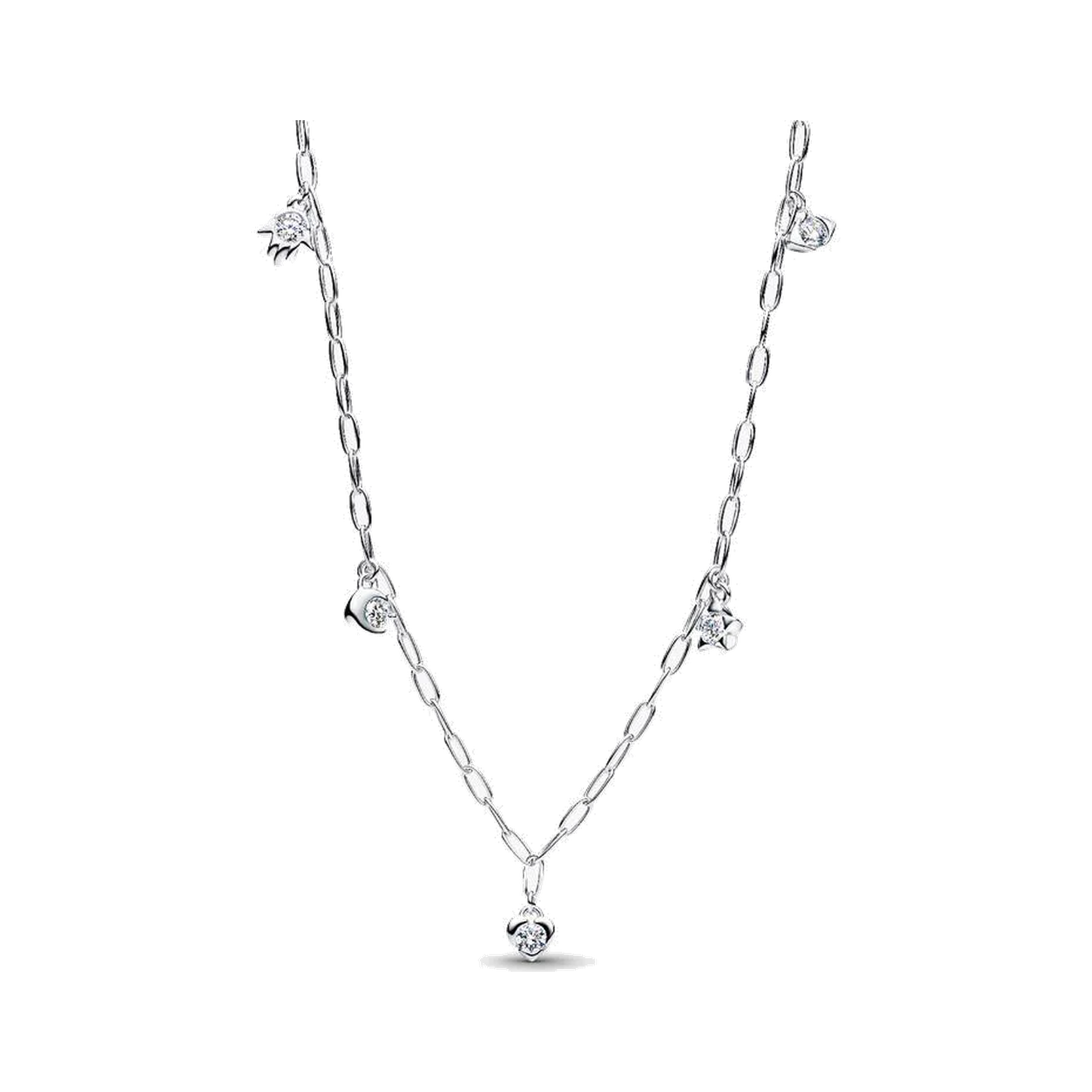 Pandora Talisman Sterling Silver Lab-Grown Diamond Dangle Symbols Paperclip Chain Necklace