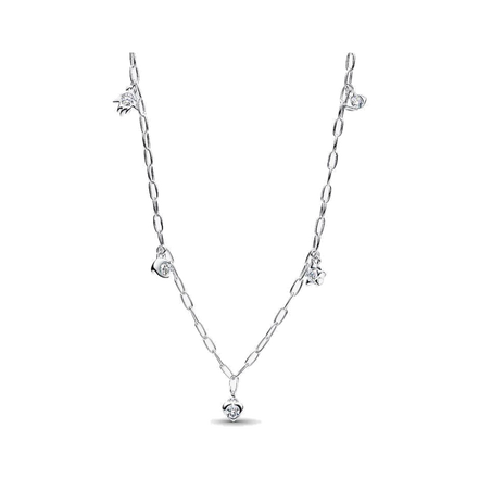 Pandora Talisman Sterling Silver Lab-Grown Diamond Dangle Symbols Paperclip Chain Necklace