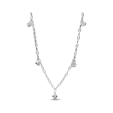Pandora Talisman Sterling Silver Lab-Grown Diamond Dangle Symbols Paperclip Chain Necklace