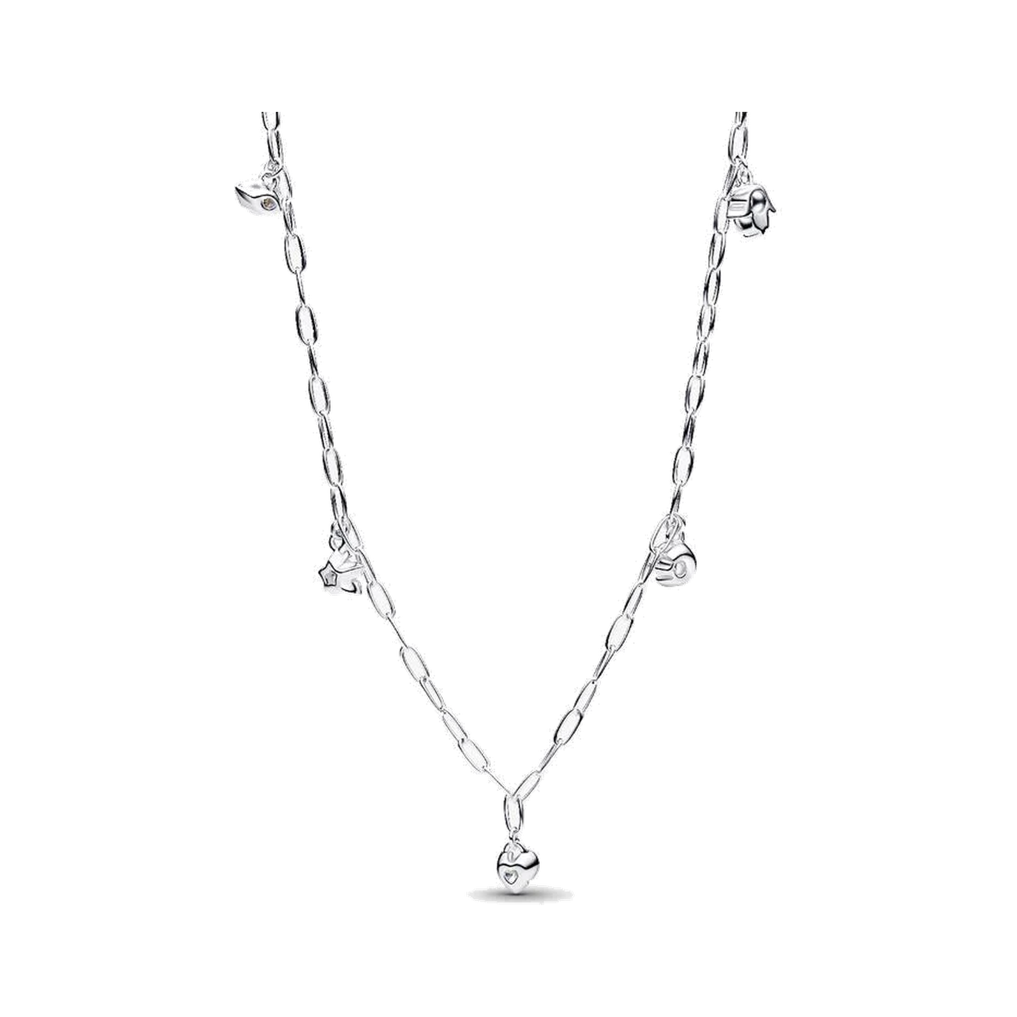 Pandora Talisman Sterling Silver Lab-Grown Diamond Dangle Symbols Paperclip Chain Necklace