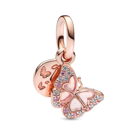 Pink Butterfly & Quote Double Dangle Charm