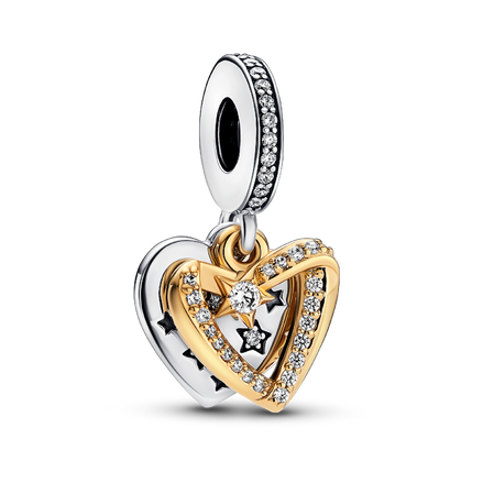 Shooting Star Hearts Double Dangle Charm