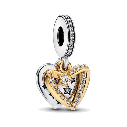 Shooting Star Hearts Double Dangle Charm