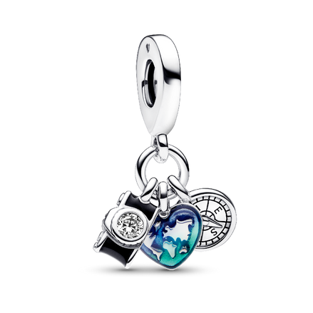 Camera, Heart & Compass Triple Dangle Charm