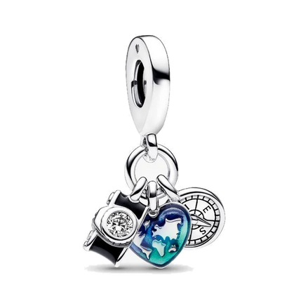 Camera, Heart & Compass Triple Dangle Charm