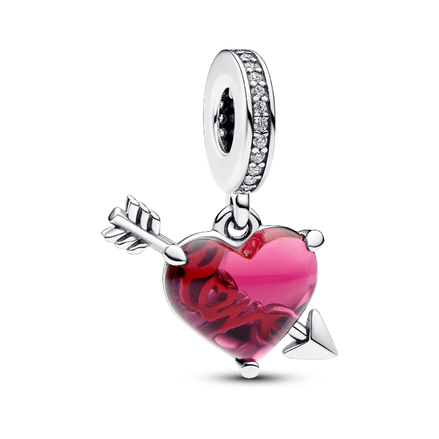 Red Heart & Arrow Murano Glass Dangle Charm