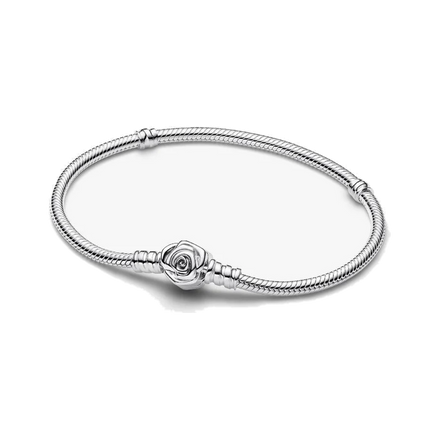 Pandora Moments Rose in Bloom Clasp Snake Chain Bracelet