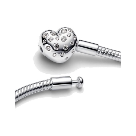 Pandora Sterling Silver Lab-grown Diamond Heart Clasp Snake Chain Bracelet