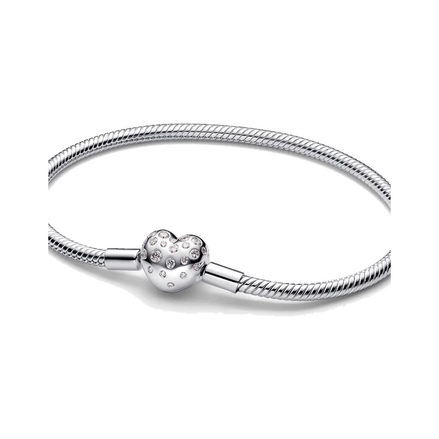 Pandora Sterling Silver Lab-grown Diamond Heart Clasp Snake Chain Bracelet