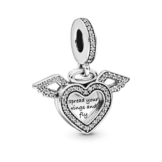 Heart and Angel Wings Dangle Charm
