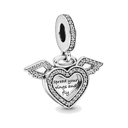 Heart and Angel Wings Dangle Charm